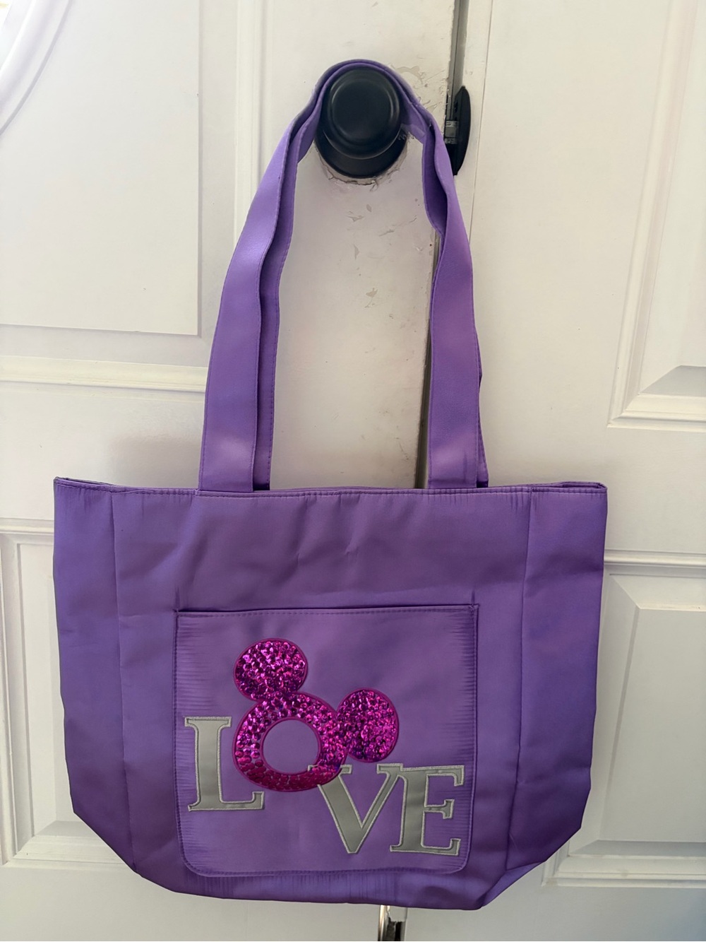 Mickey Mouse Love Purple Lavender Satin Tote Bag